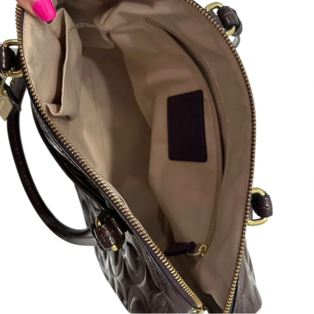 Coach Peyton OP Art Embossed Patent Leather Purple Satchel F26962 NWT $428